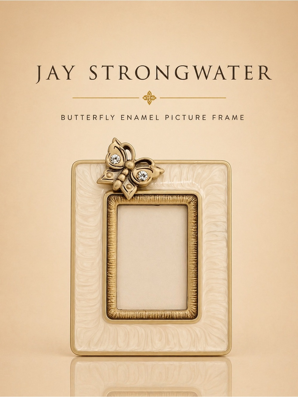 Jay Strongwater Mini Enamel Frame Cream Butterfly Rhinestone Clip Easel